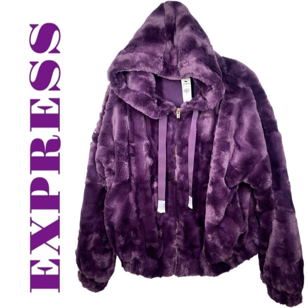 NWT EXPRESS Plush Faux Fur Teddy Jacket Wine Merlot Purple,‎ Size Small